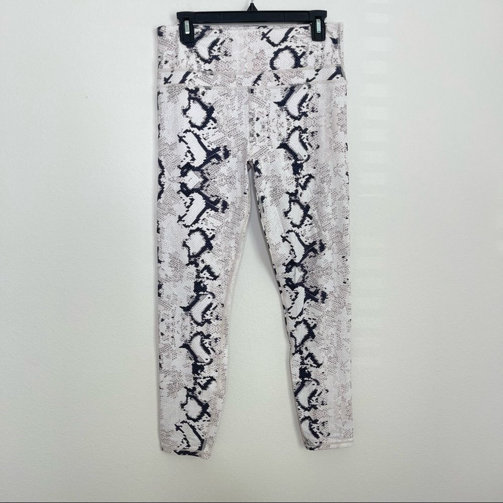 Varley Cream and Black Snakeskin Print Full Length Leggings Size Large